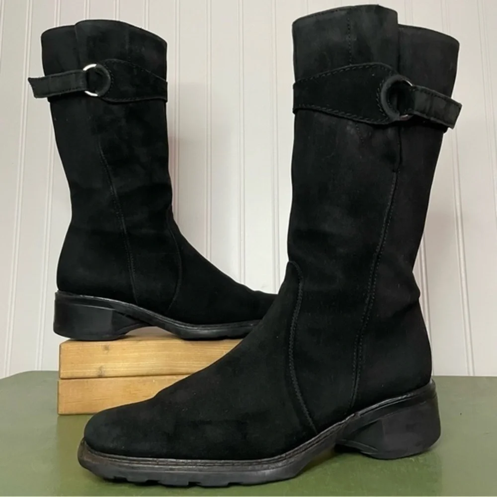 Aquatalia Waterproof Mid Calf Boots in Black Suede *Italy*